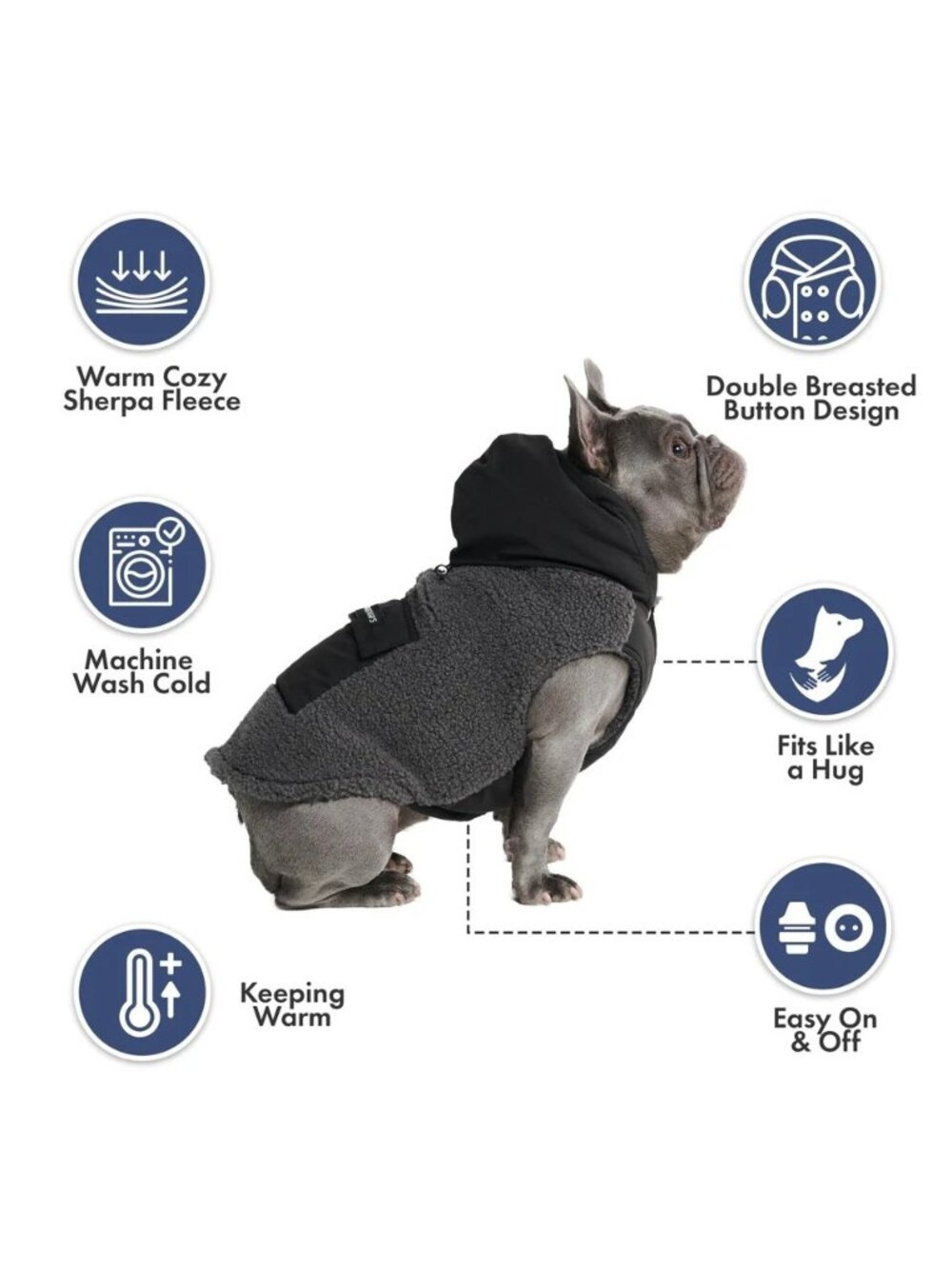 Spark Paws Black Gray Fleece Reversible Dog Hoodie Sweater 2XL Big Dogs NEW